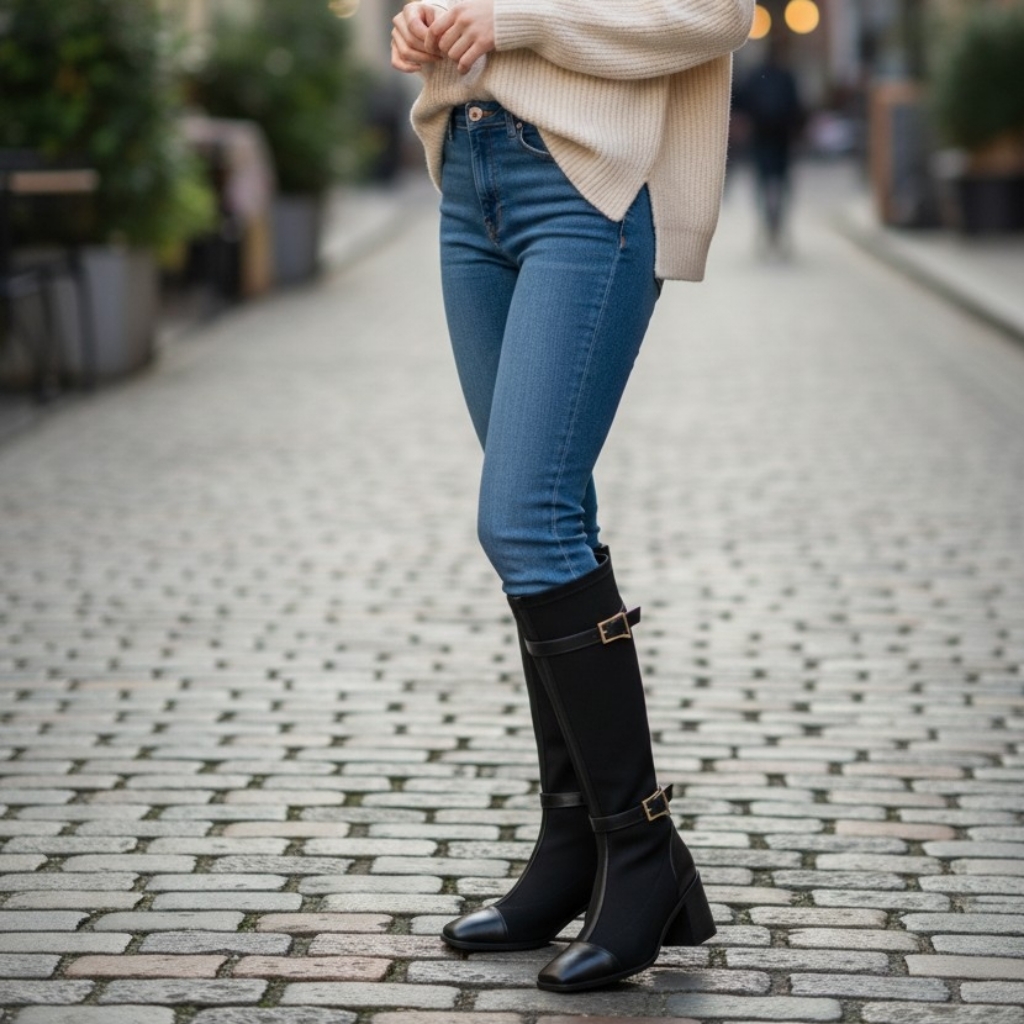 Journee Collection Black Over-The-Knee Buckle Boots
